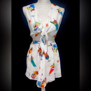 Show Me Your MuMu Small Co Ord Crop Top High Waist Shorts White Tropical Drinks